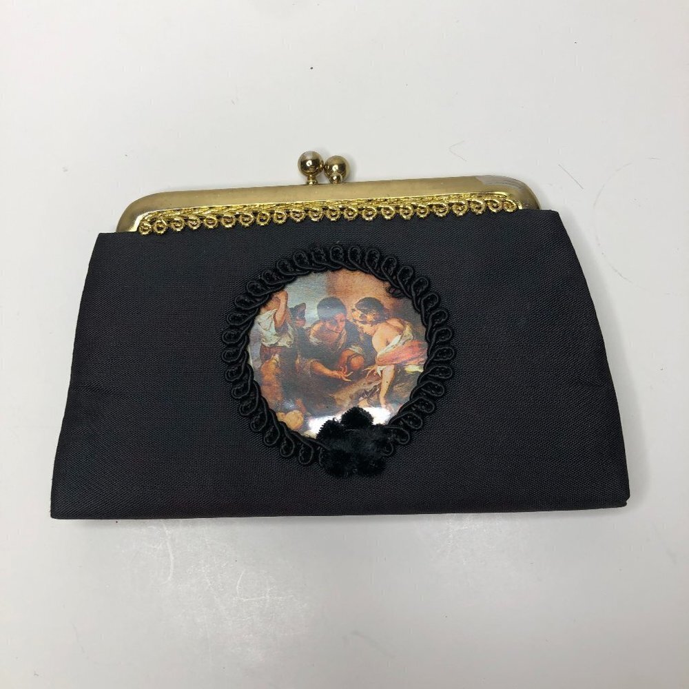 𝅺VINTAGE Coin Clutch Black Satin